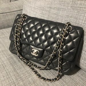 Chanel Caviar double flap handbag silver chain